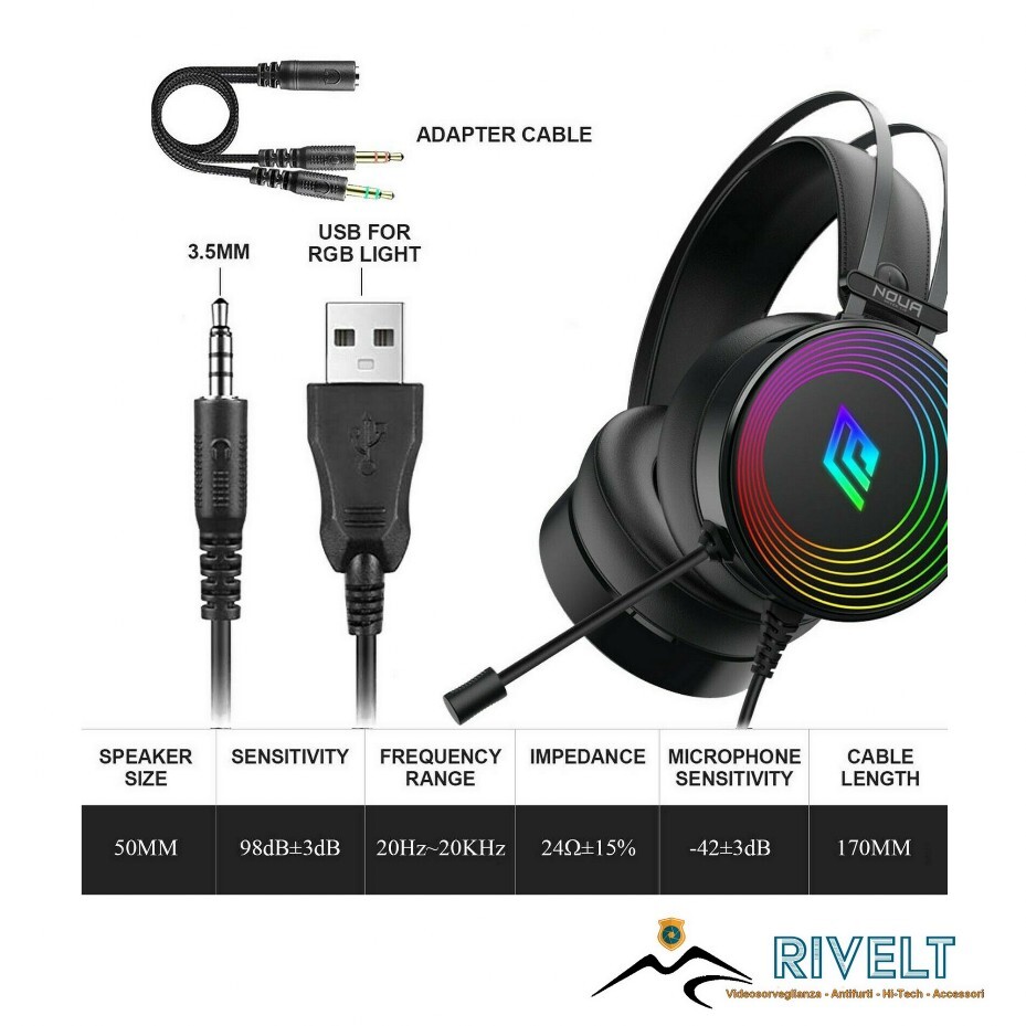 Confortevoli cuffie gaming over-ear con illuminazione RAINBOW.